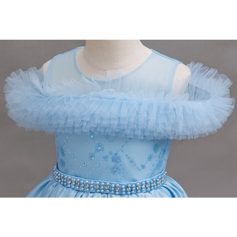 Girls Long Tulle Dress Princess Party Performance Gown