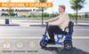 Přenosný skládací elektrický skútr červený, se 3 koly, dvěma motory