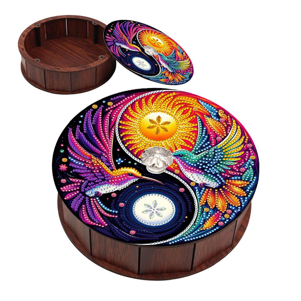 DIY Diamond Painting Colored Pattern Wood Case Partial Drill Crystal Mosaic Storage Container for Home Car Desk Decoration Craft
