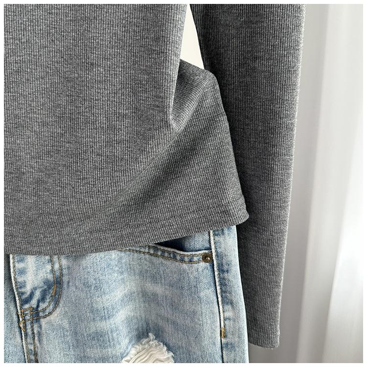 Women Ribbed Round Neck Top Long Sleeve Slim Stretch Inner Outer Basic Daily Wear