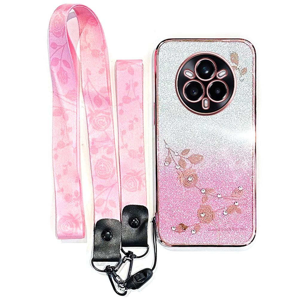 KADEM For Realme 14 Pro 5G Case Flower Pattern TPU Gradient Phone Cover with Lanyards