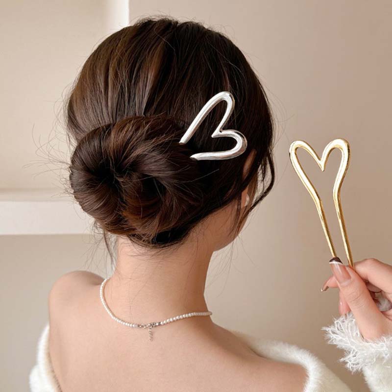 Korean New Hairpin Hair Sticks Heart Geometric Metal Trendy Metal Hair Accessories Headwear Hairstyle For Women Girls Jewelry