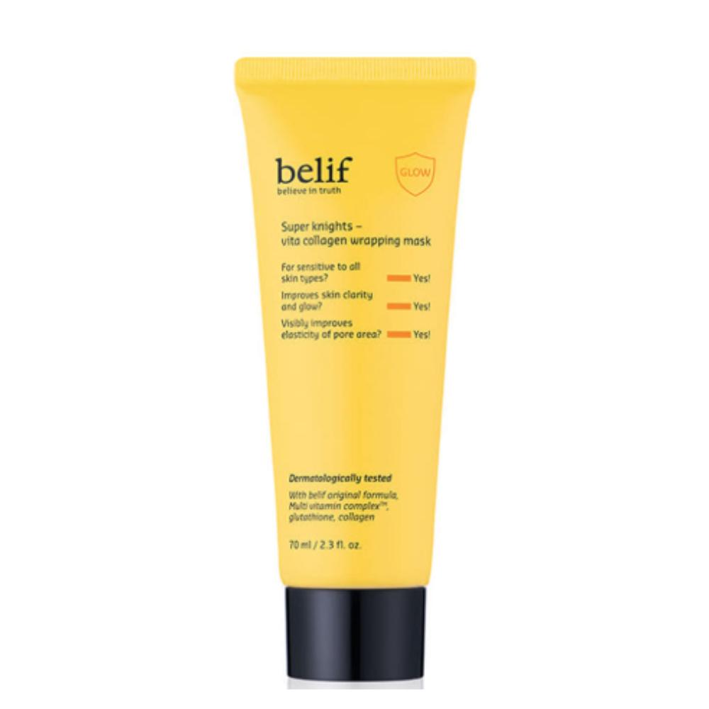 belif Super Knights Vita Collagen Wrapping Mask 70ml - Overnight Brightening & Firming Peel-Off Mask for Radiant Skin