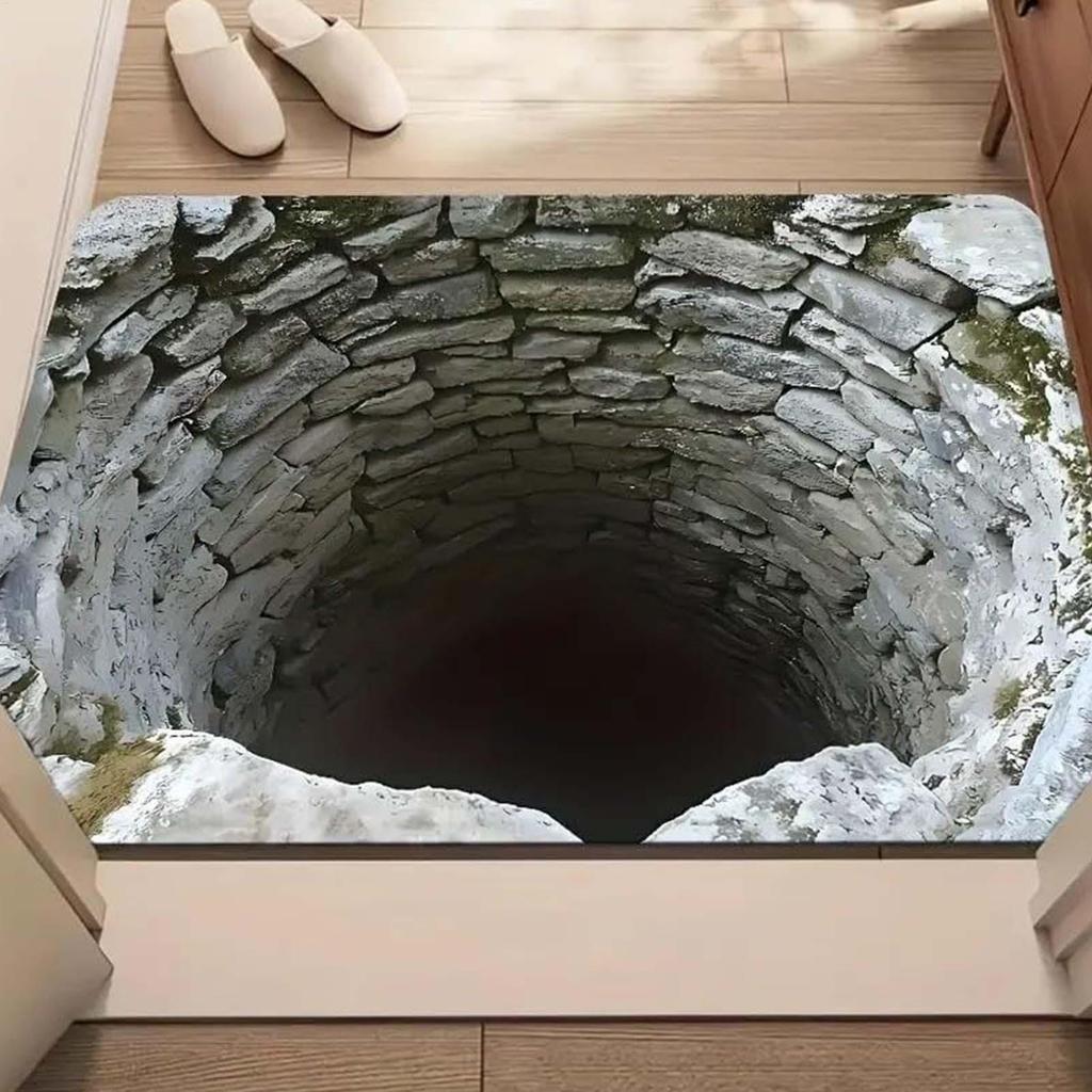 3D Rugs Optical Illusion Anti-Slip Hole Doormat 3D Illusion Hole Rug for Christmas Halloween Bedroom Living Room Bathroom