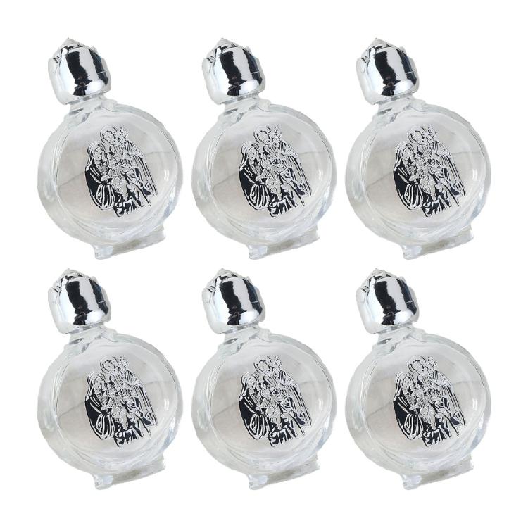 6Pack Premium Glass Holys Water Container 15ml Silver Portable Circle Bottles for Sacred Oils