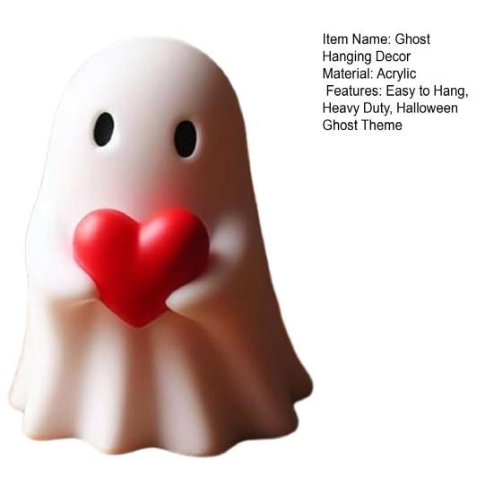 Love Heart Ghost Hanging Decoration Halloween Indoor Outdoor Car Rearview Mirror 2D Flat Acrylic Cartoon Ghost Hanging Ornament Pendant