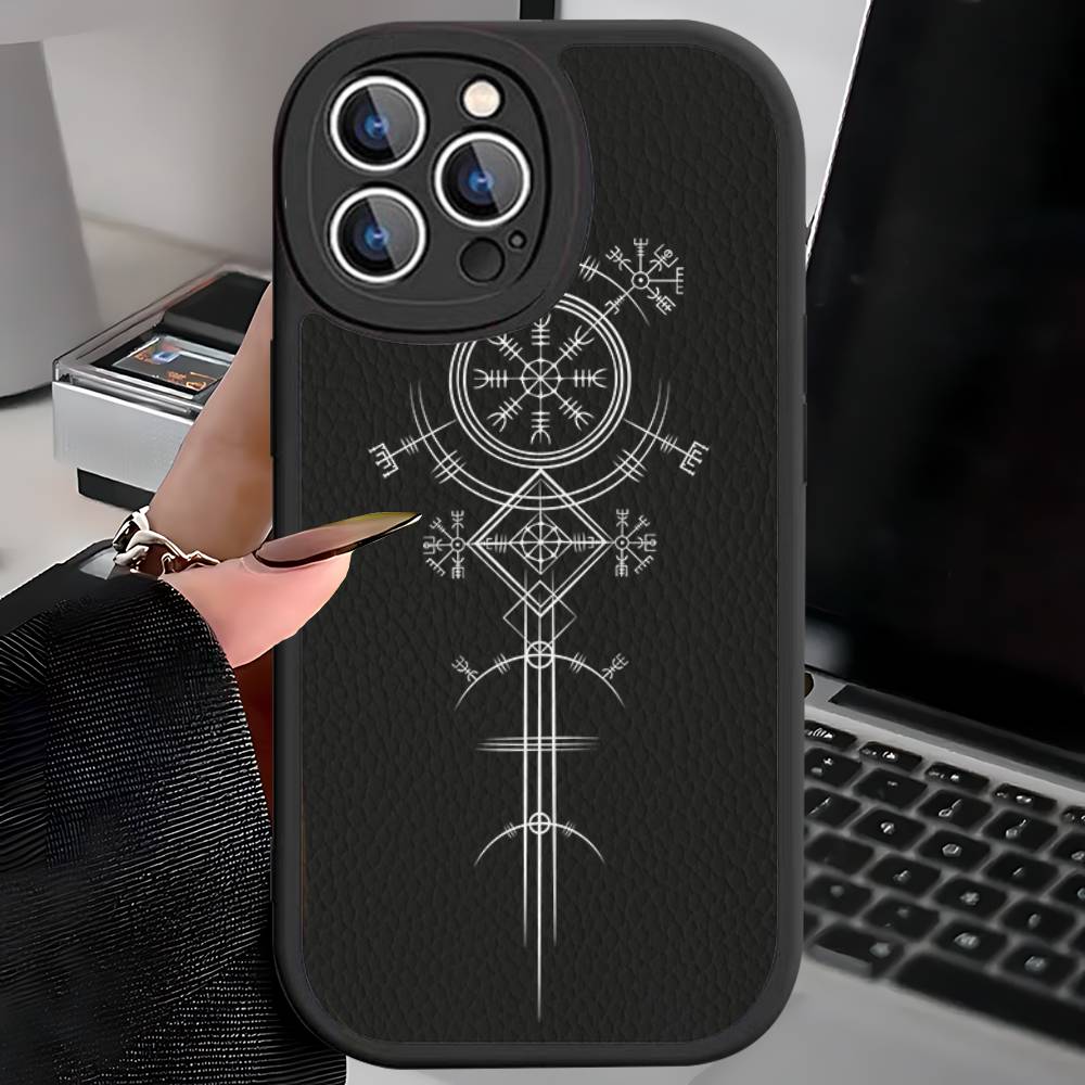 V-Viking Logo V-Vegvisir For IPhone 16 15 14 13 12 11 Pro Max Plus Leather Phone Cover