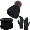 3Pcs/Set Thicken Winter Hat Scarf Gloves Set Plush Lining Touchscreen Gloves  for Men Women