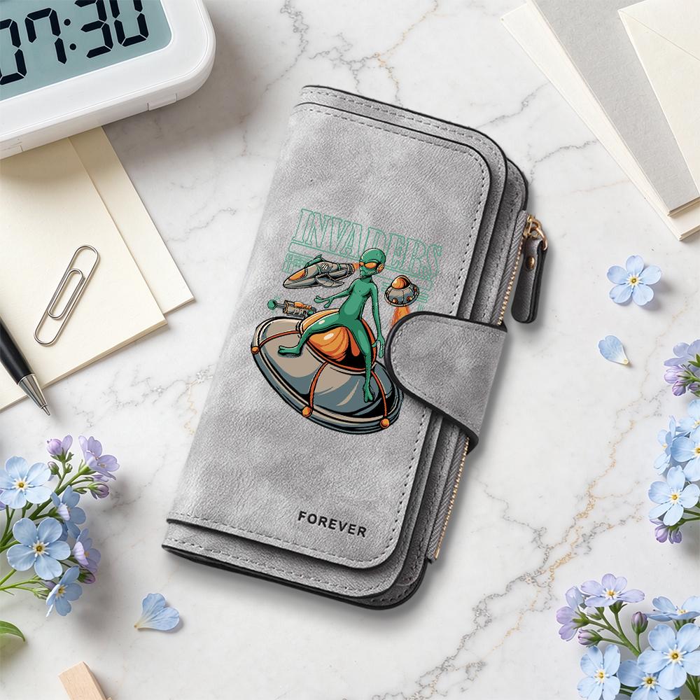 Fashion Alien Pattern Long Wallet Portable Card Holder Purse for Daily Use