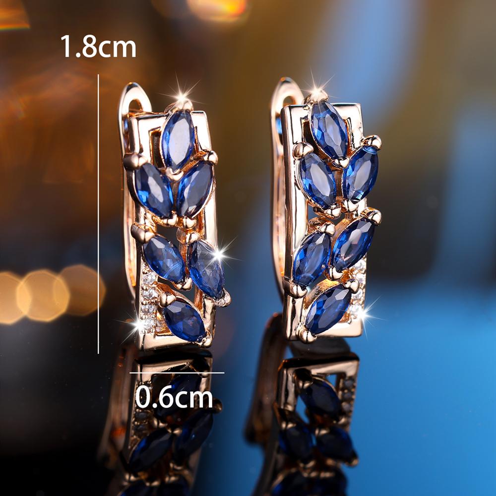 Vintage Marquise Cut Royal Blue Zircon Leaf Hoop Earrings for Women Gold Color Jewelry Gift