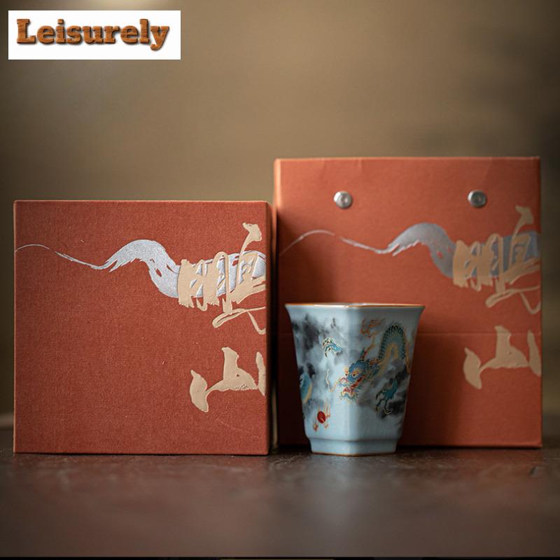 Ru Kiln Auspicious Dragon Teacup Aesthetic Tea Bowl Single Cups Tea-tasting Personal Cup Jianzhan Master Cups Chinese Tea Set