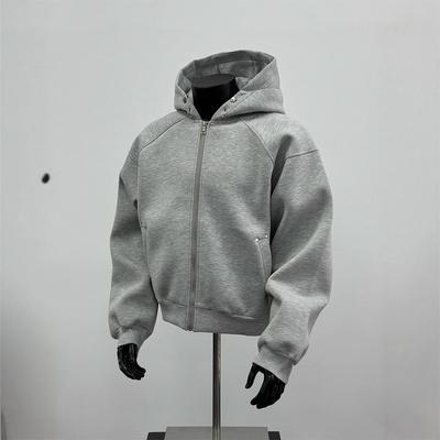 American Men's Short Retro Boxy Style Cardigan Sweatshirt Men's Hooded Jacket Autumn Winter Silhouette Men's Fashionable Hoodie