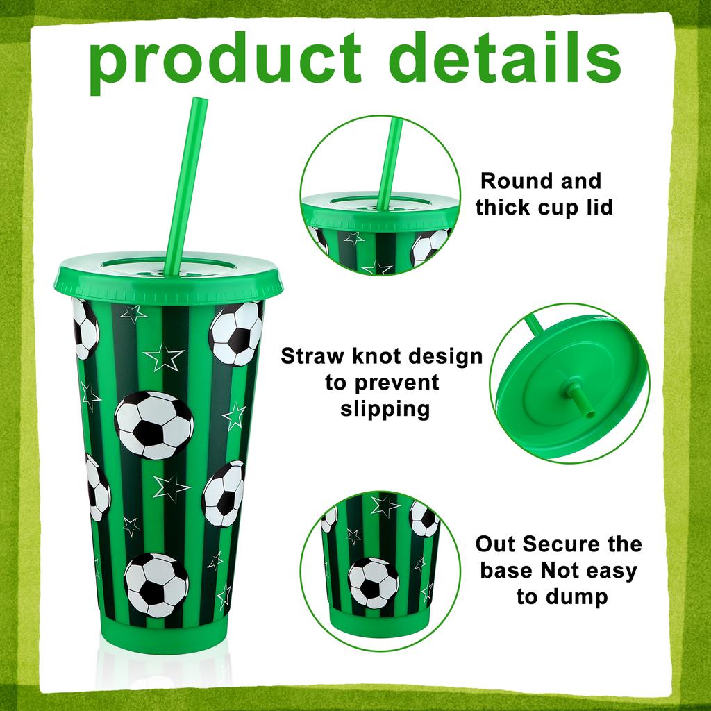 Kklolai 10 Stuks 24 Oz Plastic Voetbalbekers Herbruikbare Tumbler Met Deksel En Rietje Voetbal Verjaardagsfeest Cadeaus Voor Coach Fan Mannen Vrouwen