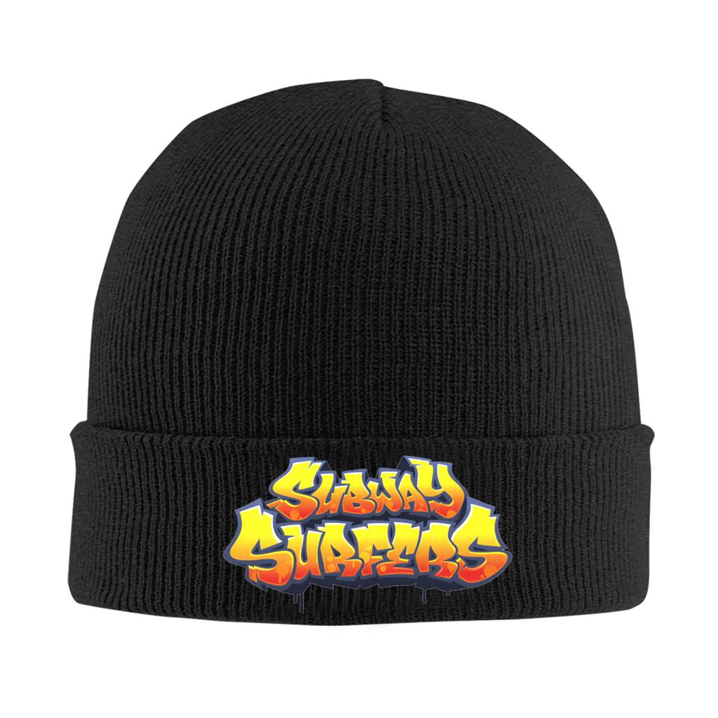 Subway Surfers Logo Knitted Caps Women's Men's Beanies Autumn Winter Hats Acrylic Video Game Warm Cap