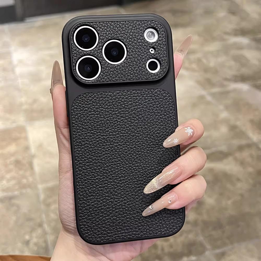Premium Lychee Grain Leather Case for iPhone 17 Pro, 16, and 15 - Full Coverage Protection