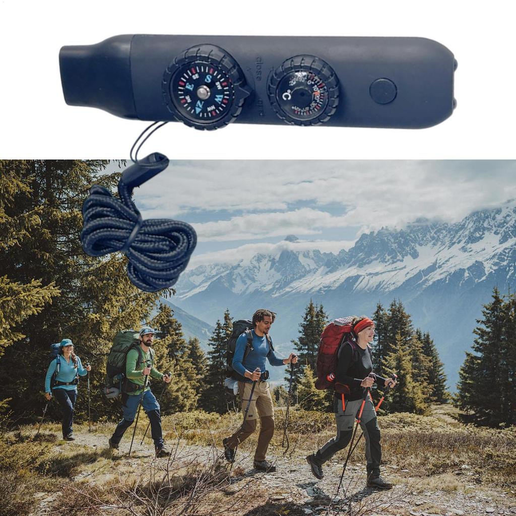 7 in 1 Survival Whistle with Compass LED Light and Thermometer Loud Emergency Safety Gear for Outdoor Hiking Camping Adventure