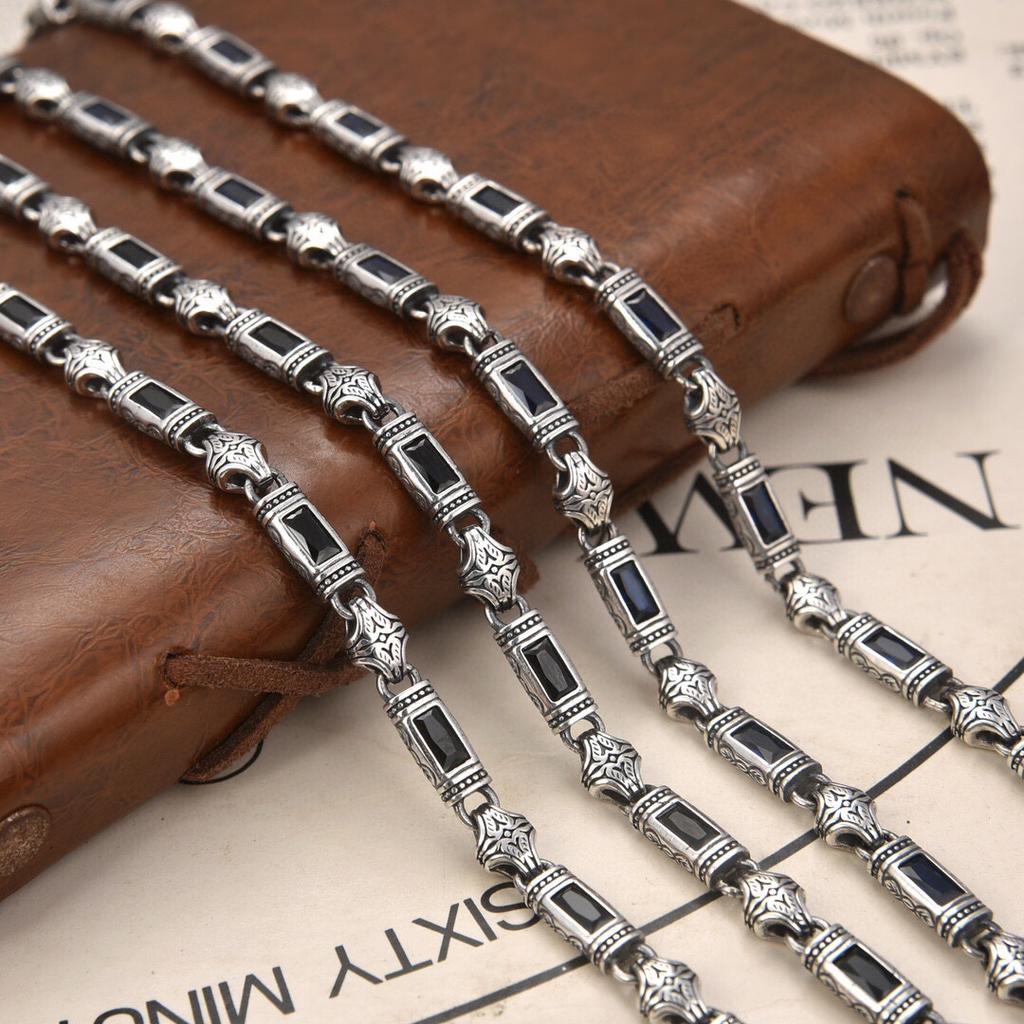 Zhen Xin Heavy Industry Türkiye Style Tang Grass Pattern Stone Inlaid Necklace Wide Five Men's and Women's Fashion New Style