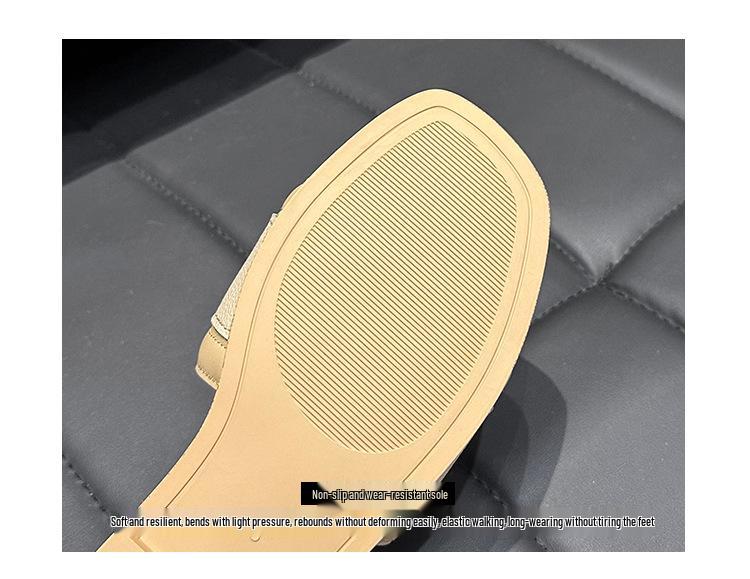 Plus Size Women's Summer Outdoor Flat Slippers for Wide Feet - French Beach Sandals