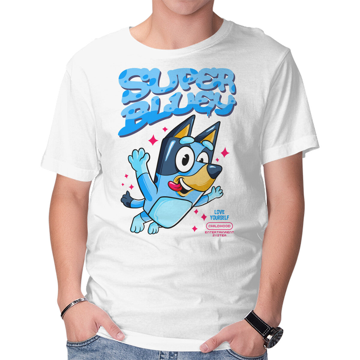 Unisex Crew Neck T-Shirt Super Bluey Graphic Short Sleeve Casual Tee XXL