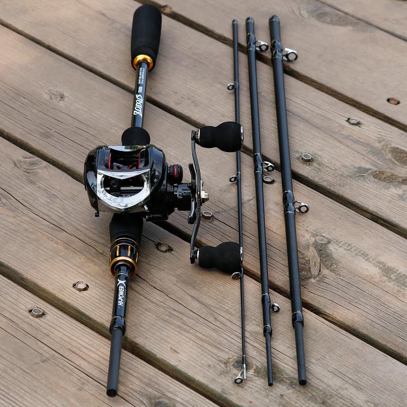 Fishing Pole Fishing Reel Set Casting Fishing Rod Combos 4 Section Baitcaster Rod 18+1BB Casting