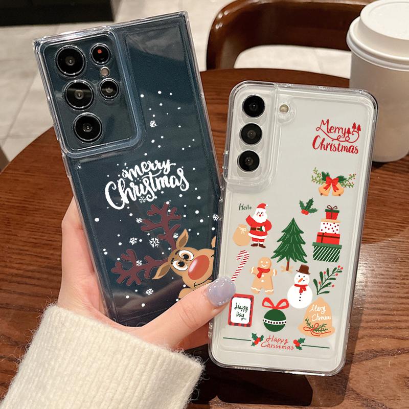 Husă de Telefon cu Model Elan de Crăciun Pentru Samsung Galaxy S25 S24 S22 Ultra S23 S24 FE A17 A56 A16 A36 A26 A55 A15 A25 A54 5G Husă Moale Transparentă Rezistentă la Șocuri