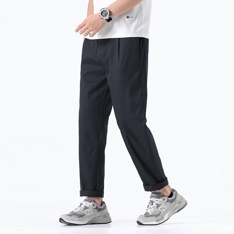 Firstview Men s Casual Half-Elastic Waist Cropped Trousers 4XL