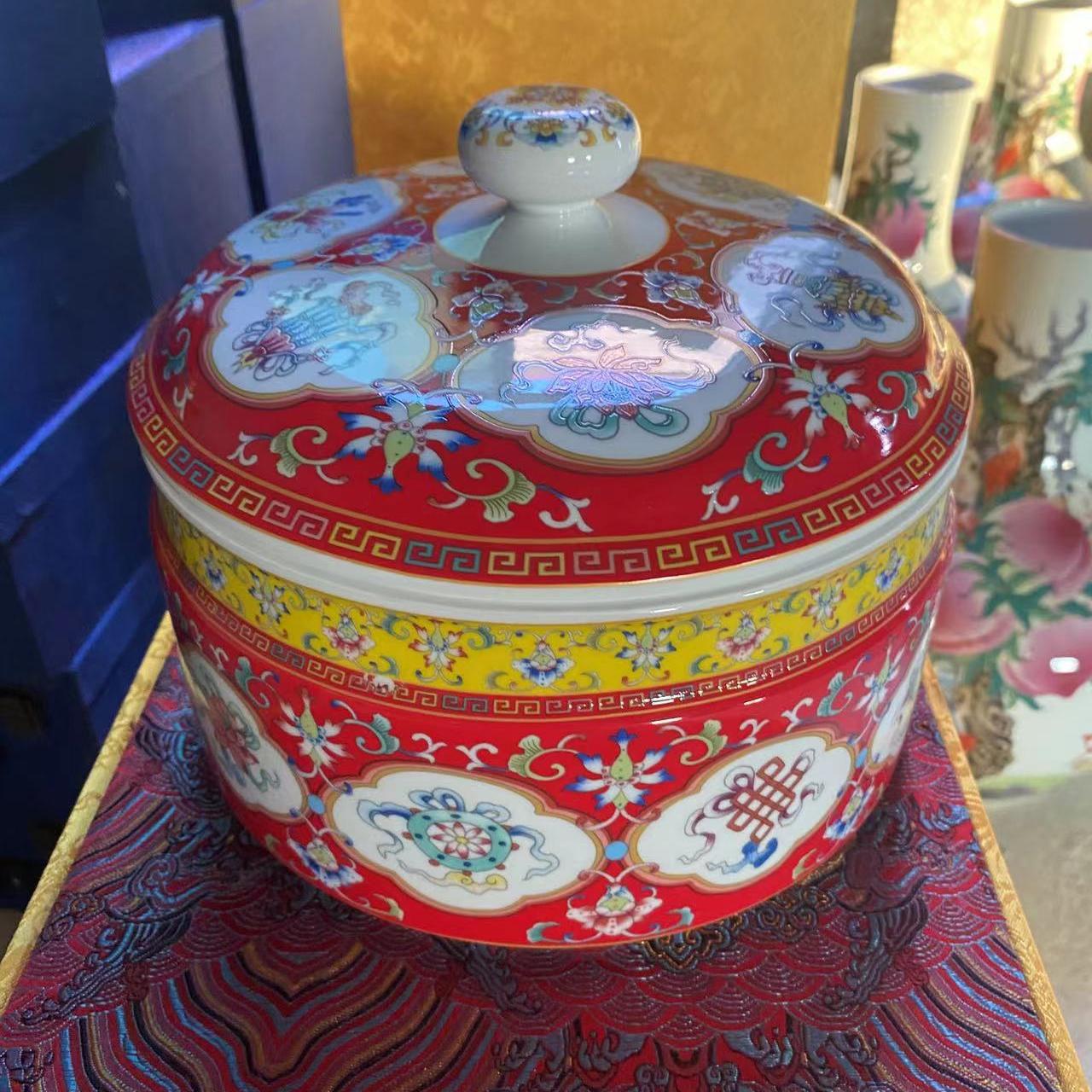 Jingdezhen China Red Enamel Tea Cake Ceramic Storage Jar