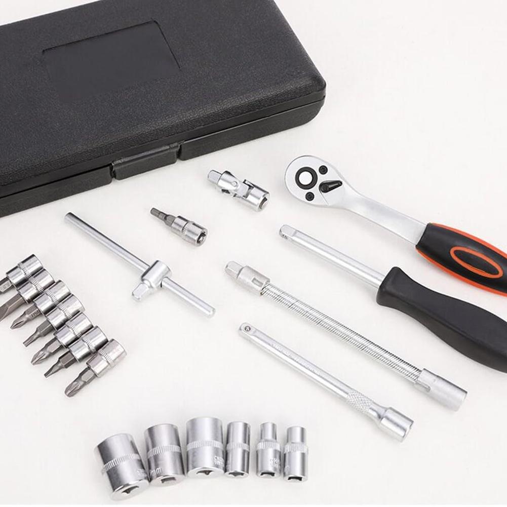46-Piece 1/4 Inch Drive Socket Ratchet Wrench Set, Screwdriver Socket Bit Set With Extension Bar Storage Case For Auto Repairing & Household
