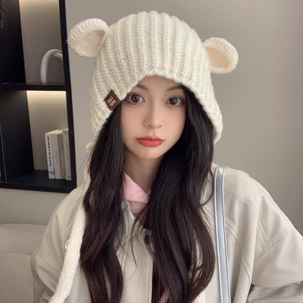 Einfarbige Strickmütze Ohrenschutz Ohrenwärmer Mütze Niedliche Ohrenschutzmütze Winter