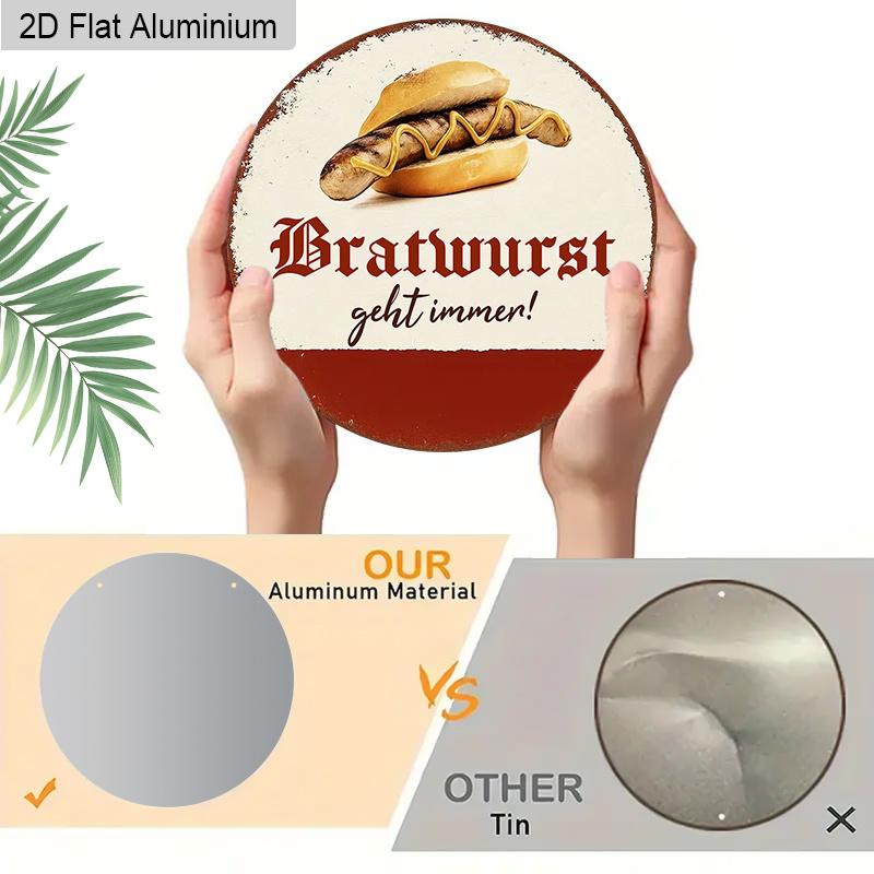 2D Flat 1pc Vintage Sausage Aluminum Decoration Plaque, German "Bratwurst Geht Immer" Lettering Sign, Kitchen Decor, Diner Decor, BBQ Area Decor