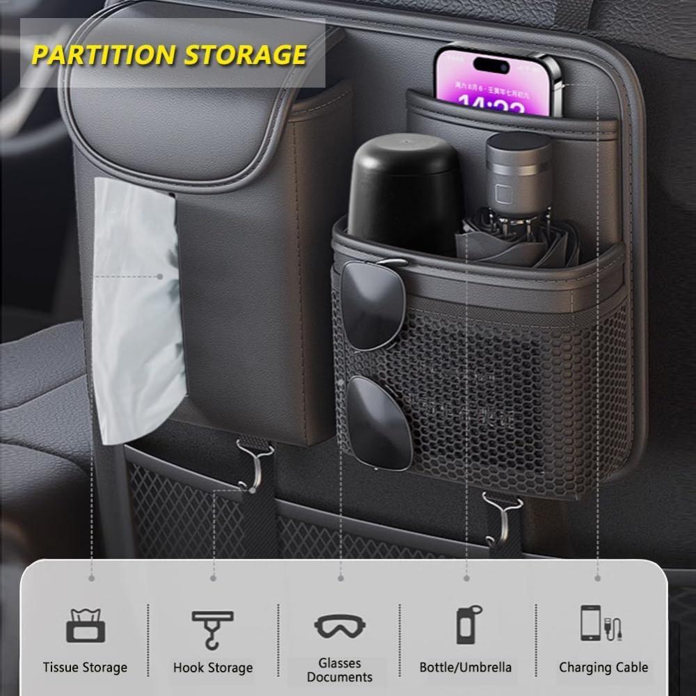 Car seat back storage bag large capacity with tissue box waterproof leather universal car back seat storage bag