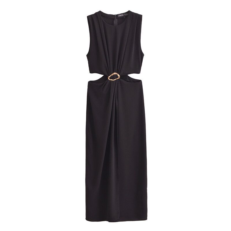 

Fashion Style 2024 Autumn New Women s Clothing Open Design Buckle Decoration Black Sleeveless Dress 2298176 Black S