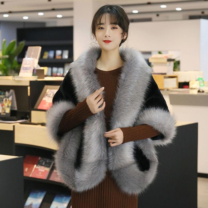 Wedding Shawl Women's Autumn and Winter Imitation Fox Hair Mink Fur Coat Bride Wedding Dress Fashion Warm Cheongsam