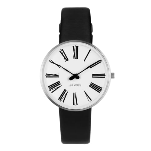 

ARNE JACOBSEN STATION 53301-1601 Watch, 34mm, Scandinavian Design, Water Resistant (Quiet Design with No Second Hand), White with Black Leather Strap