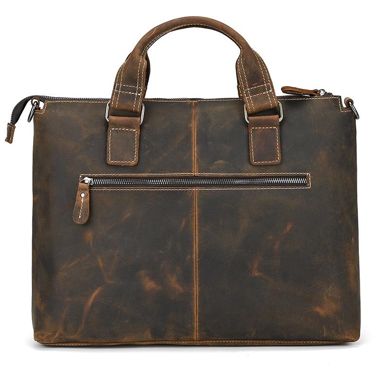 Retro Men'S Multifunctional Briefcase Crazy Horse Leather Computer Bag Genuine Leather Shoulder Bag Business Tote Bag
