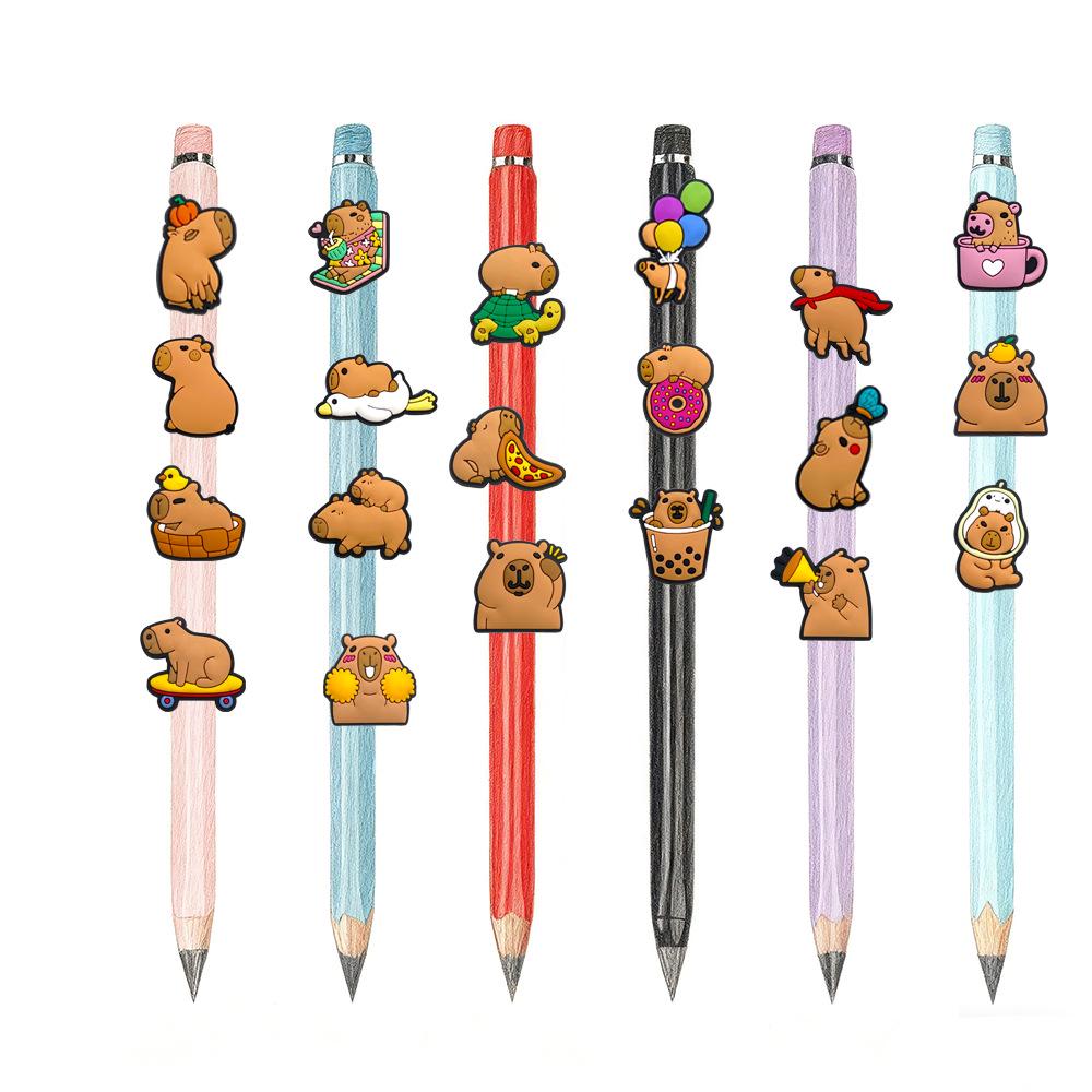 Capybara Pen Clip & Ornament: Card Buckle Decoration with Straw Accessories