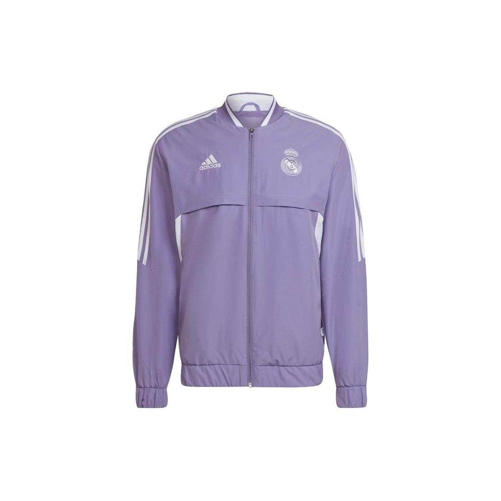 Adidas Real Madrid Club Football Sports Leisure Series Logo Embroidered Striped Zip Jacket Men jackets Purple HA2527