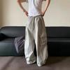 Unisex Summer Retro Wide-Leg Cargo Pants with Drawstring