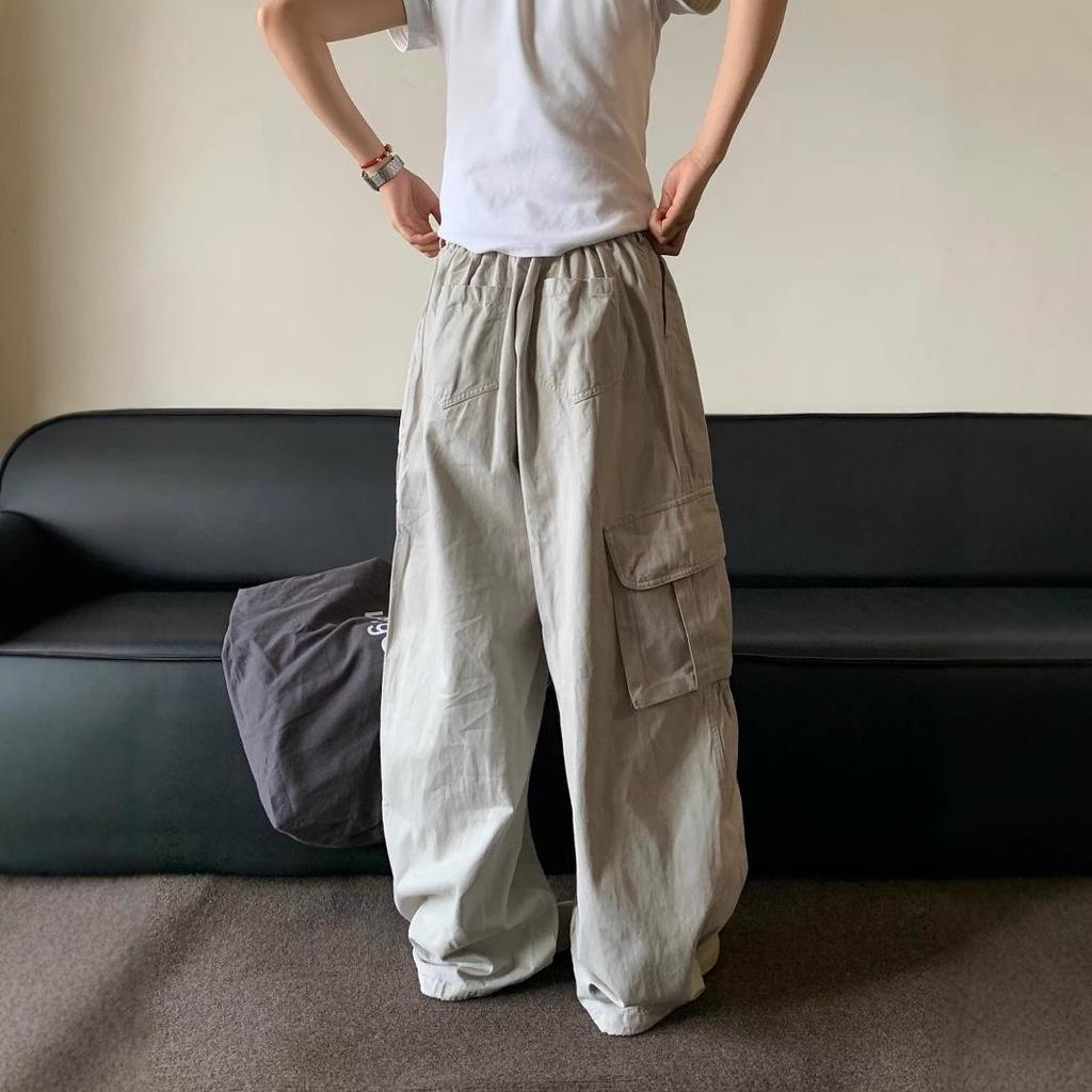 Unisex Summer Retro Wide-Leg Cargo Pants with Drawstring