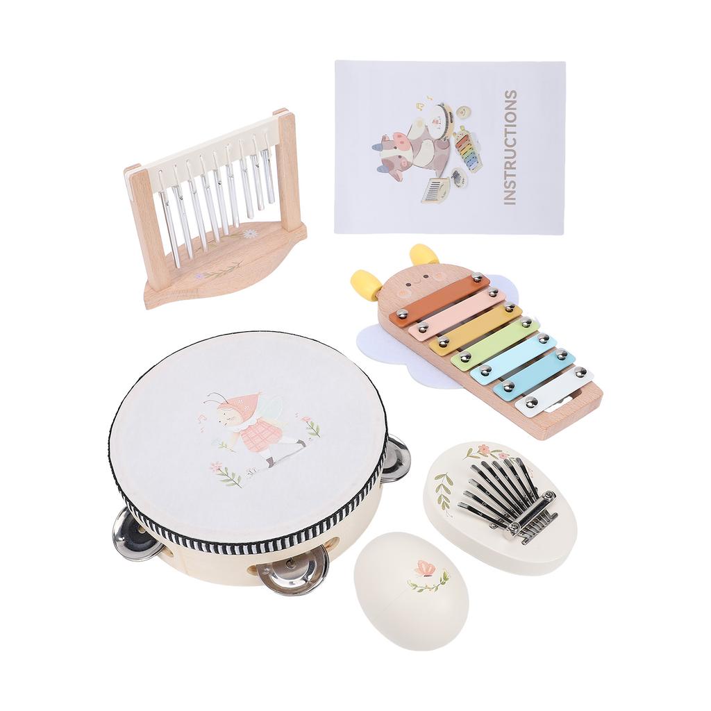Montessori Wooden Musical Instruments Set Wood Tambourine Xylophone Maracas Wind Chime Early Music Education Toy for