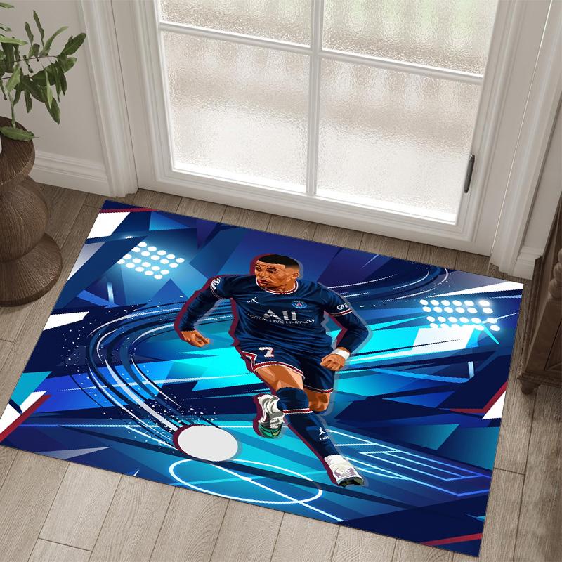 Kylian Mbappe Design Kristall Samt Teppich Gemütlich Nicht?Rutschfester Teppich mit Aufdruck für Schlafzimmer Wohnzimmer Eingang