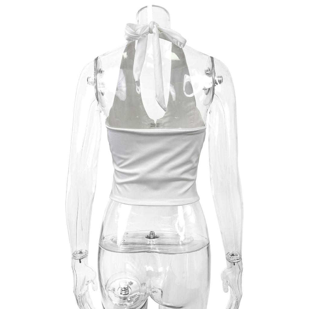 Europäischer & Amerikanischer Stil Damen Neckholder V-Ausschnitt Rückenfreies Crop Top