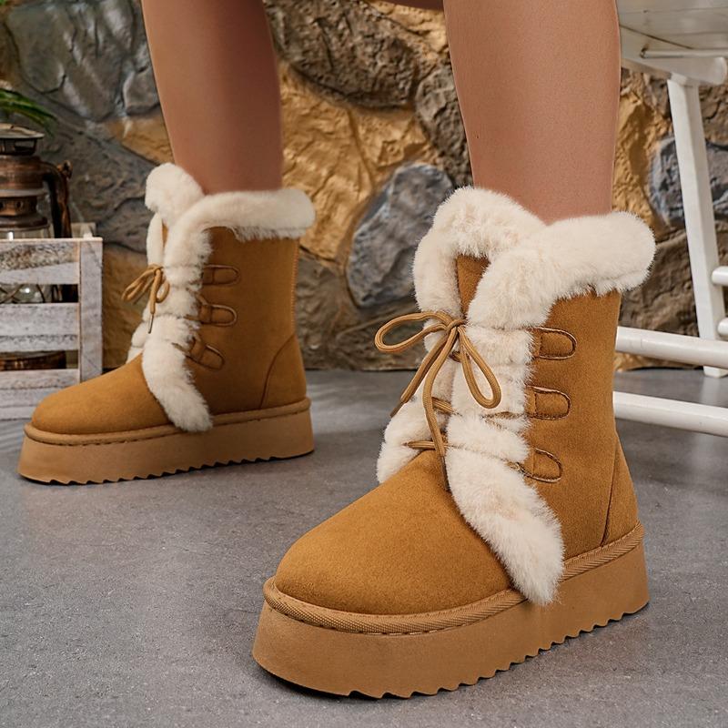 New Women's Snow Boots with Fleece, Warm Cotton Shoes, Toe Coverings, Semi-drag Fleece Shoes Devotion