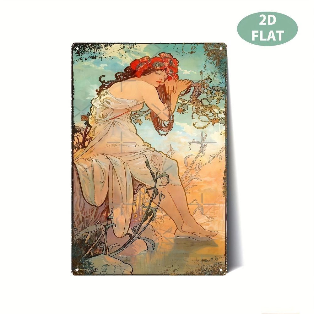 Vintage Art Nouveau Woman Tin Sign Retro Metal Panel Home Bar Cafe Decor