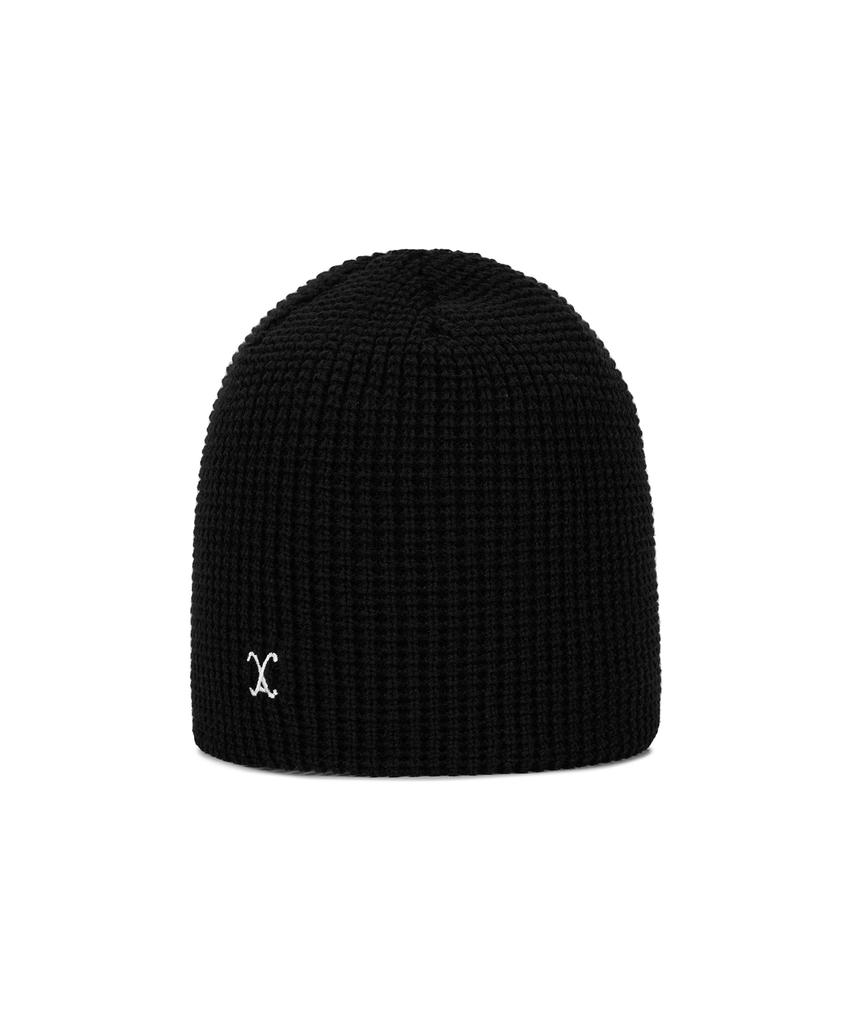 Bajal Va Curved Logo Waffle Beanie Black