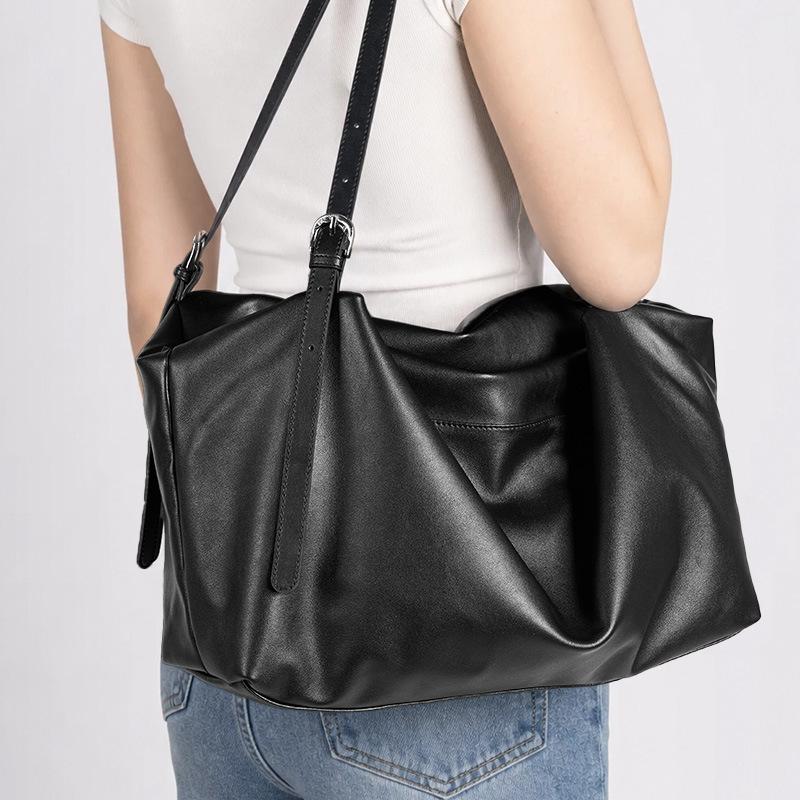 Tote Bag Women'S Large-Capacity First-Layer Cowhide Commuter Shoulder Bag, Genuine Leather, Lazy And Relaxed Armpit Bag.
