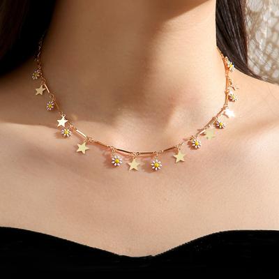 1 Stück Korea-Stil Gänseblümchen Anhänger Halskette Bunt Perlen Kurz Choker Hübsche Mode Halskette Für Frauen Mädchen Party Urlaub Schmuck