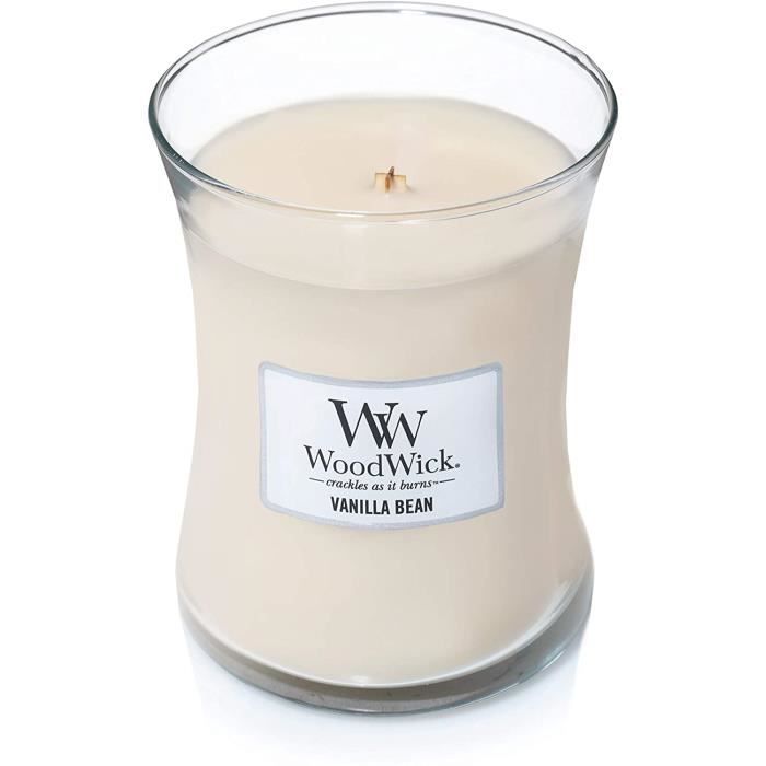 Woodwick Bougie Parfumée Moyenne En Jarre Avec Mèche Qui Crépite, Gousse De Vanille, Temps De Combustion Jusquà 60