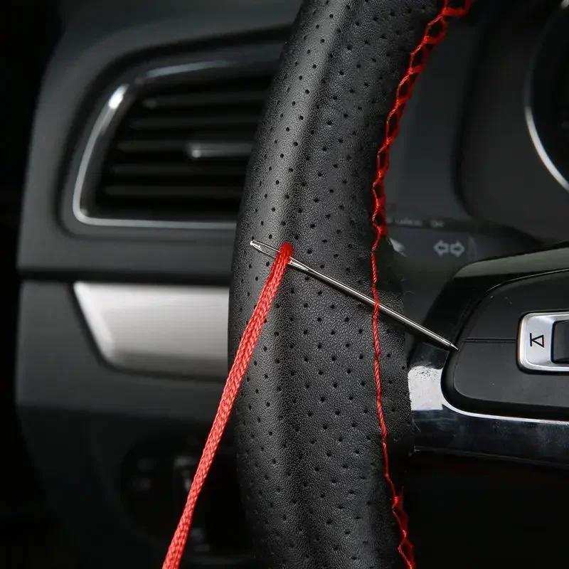 Universal-Leder-Autolenkradbezug zum Aufnähen, passend für 38 cm (14 Zoll), DIY-Nähen, atmungsaktiv und rutschfest, Schwarz, Grau, Beige