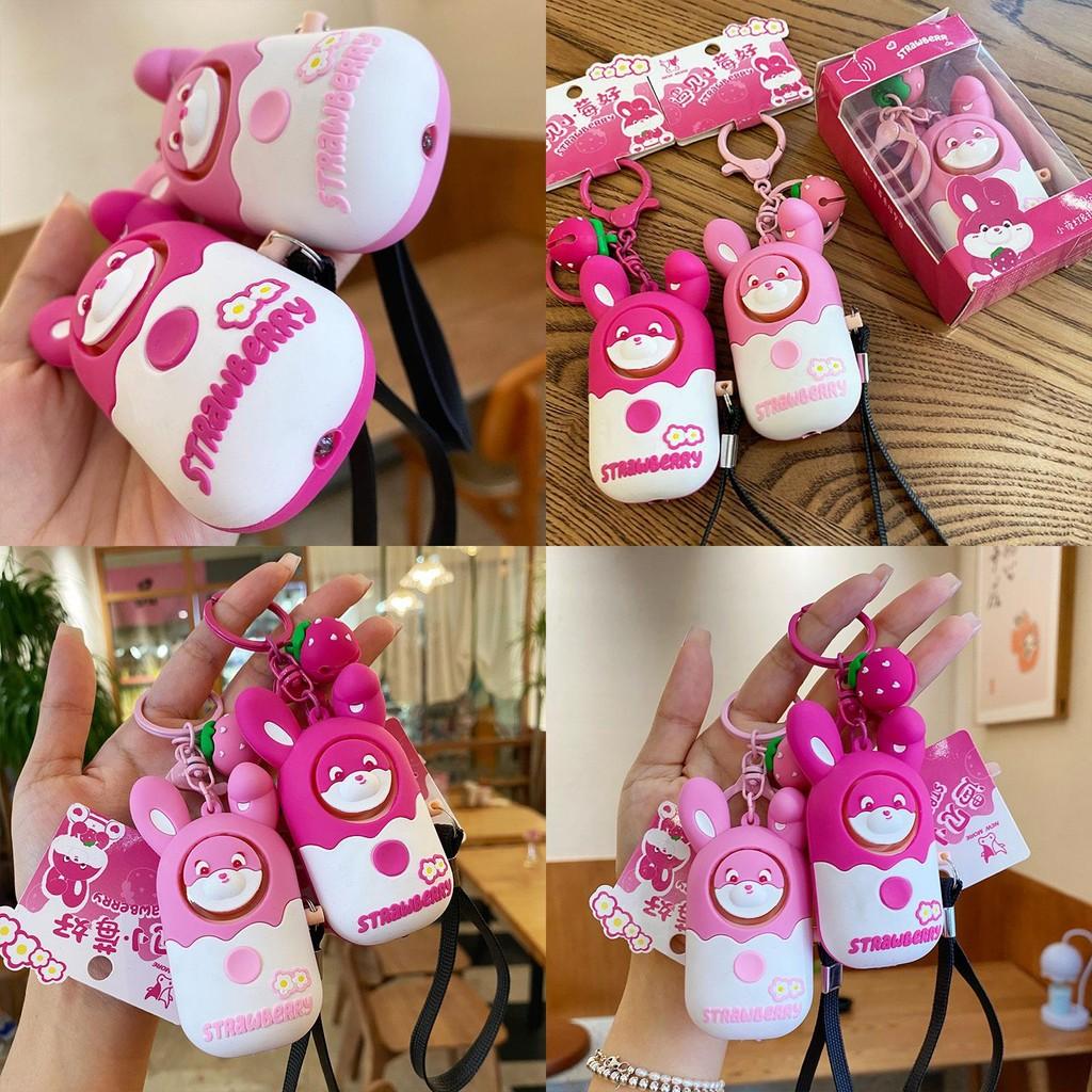 Adorable Strawberry Rabbit Night Light Alarm Keychain For Girls Unique Gift Accessory